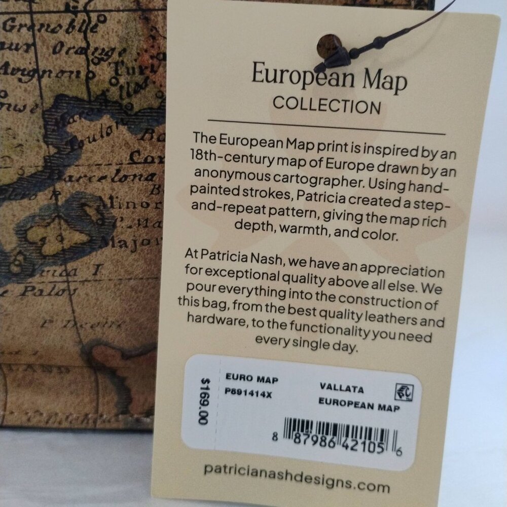 Patricia Nash Vallata Leather Adjustable Crossbody Bag European Map Print- NWT - Picture 4 of 10